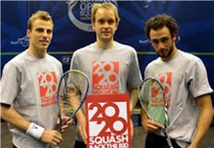 From left to right: Nick Matthew, James Willstrop and Ramy Ashour are three of the confirmed players playing at Queen’s Club in the ATCO World Series Finals in January